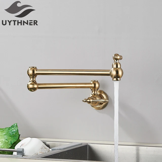 Brushed Gold Rotated Kitchen Sink Faucet Cold Water Tap Brass Basin Sink Swivel Faucets Wall Mounted Faucet