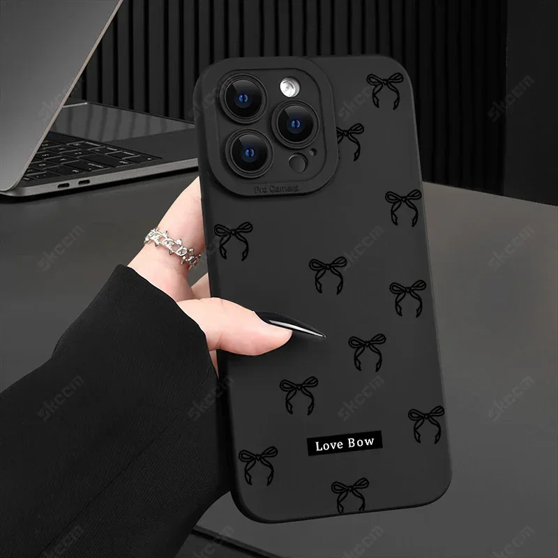 Elegant Black Bow Shockproof Silicone Phone Case - Soft Protective Cover