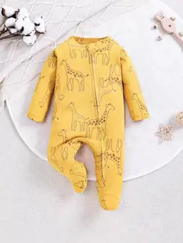Unisex Newborn Baby Footed Pajamas Long Sleeve Zipper Romper Cotton Jumpsuit Solid White for 0-12 Months Baby