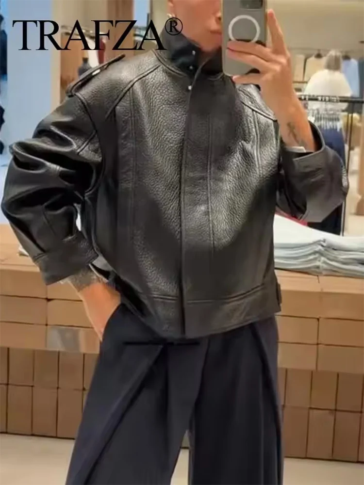 Street PU Leather Loose Jackets for Women Fashion Solid Long Sleeve Zipper Jacket Coats Female 2025 Autumn Lady Coat﻿ ﻿