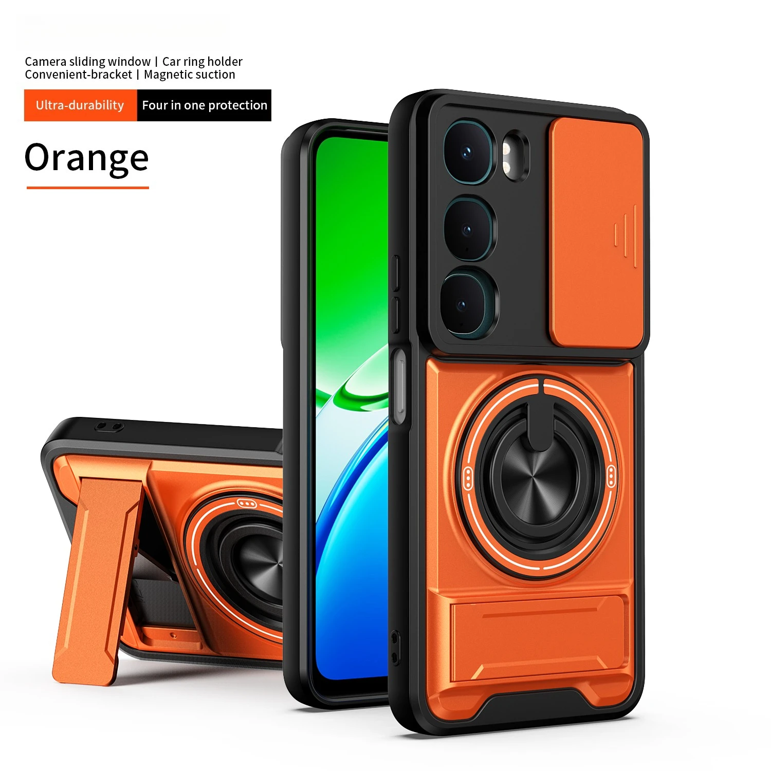 Lens Slide Cover Protective Phone Case with Magnetic Ring Holder