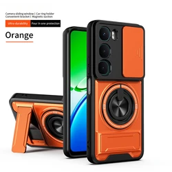 Lens Slide Cover Protective Phone Case with Magnetic Ring Holder for Vivo Y200e (Orange)