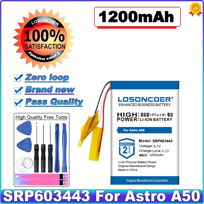 

LOSONCOER 0 Cycle 100% New 1200mAh SRP603443 Battery for Astro A50 A20 Battery +Free Tools