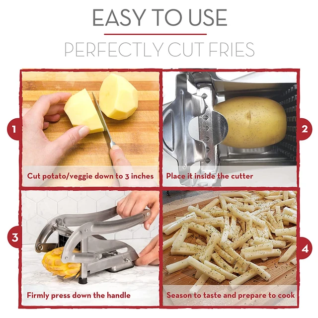 Stainless Steel Chopper Maker French Fry Cutter No-Slip Suction Base,  Commercial Grade Vegetable and Potato Slicer, Includes two Blade Size Cutter  Manual Cutter Cucumber Dicing Dicing Device 