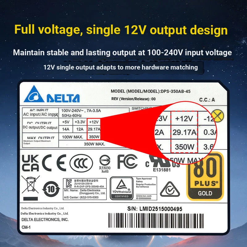DELTA FLEX 전원 공급 장치 소형 1U 정격 350W 브론즈 인증 서버 전원 공급 장치 미니 섀시 데스크탑 컴퓨터 전원 공급 장치