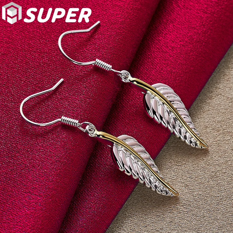 

925 Sterling Silver Feather Drop Earrings Charm Women Jewelry Fashion Wedding Engagement Party Gift
