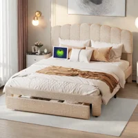 Rosahqnda 140/160*200см двуспальная кровать бежевый Тедди изголовье каркас кровати с деревянной стойкой без матраса Молодежные кровати — изображение 2