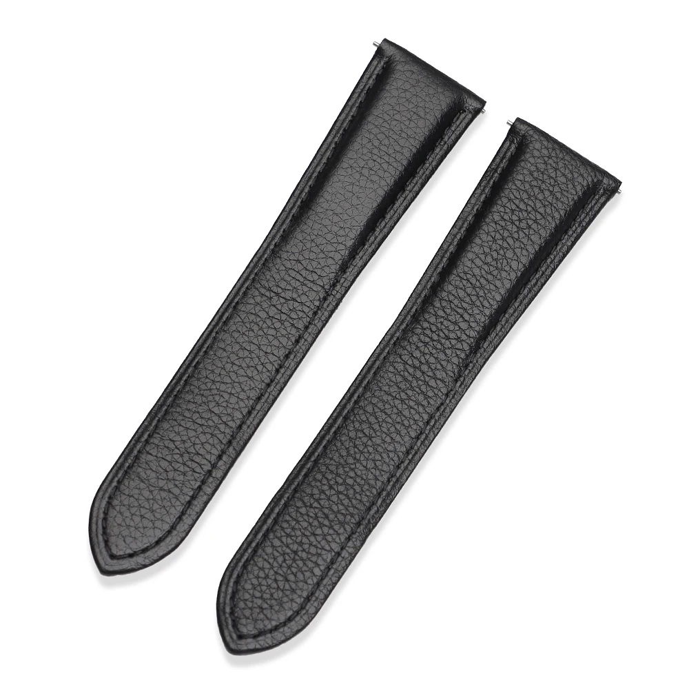 Litchi Grain Leather Watch Strap with Folding Buckle - Elegant Business Bracelet