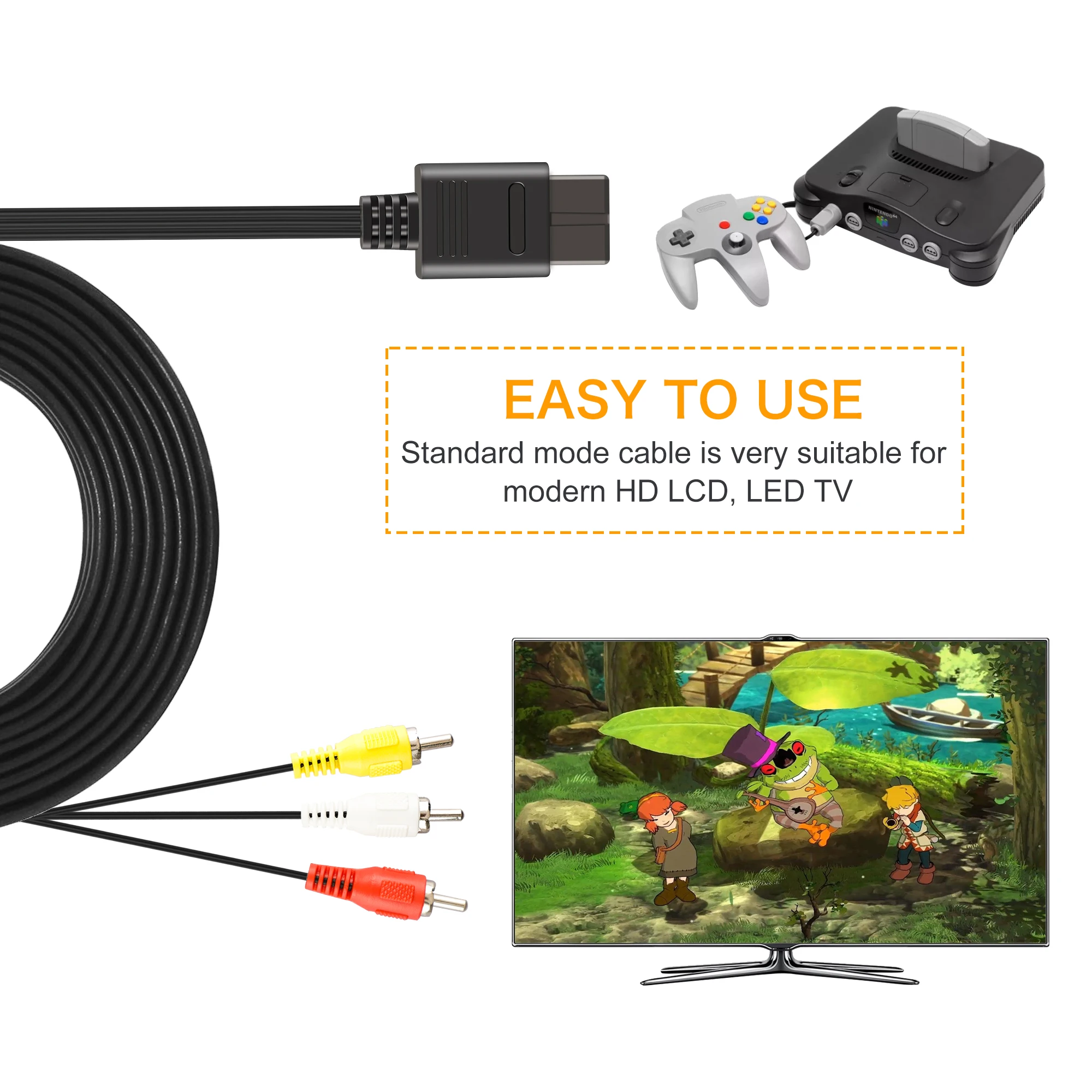 Kabel Video Komposit 6Ft AV Kompatibel dengan Nintendo 64/N64