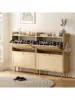 Rattan Storage Shoe Cabinet with 2 Flip Drawers Farmhouse Freestanding Organizer with Wooden Legs Boho Hidden Narrow Sho 6