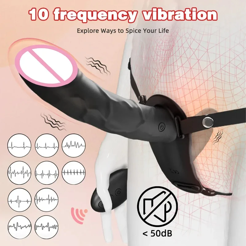Double Head Electric Vibrating Strap On Dildo Wearable Adjustable Belt for Lesbian Couples Rechargeable Waterproof Sex Toy