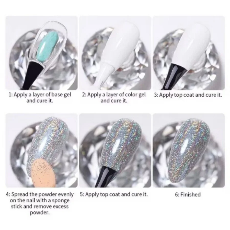 네일 글리터 파우더 실버 글리터 무지개 빛깔의 플레이크 스팽글, 매우 빛나는 페일렛 안료 먼지, 손톱용 6 박스