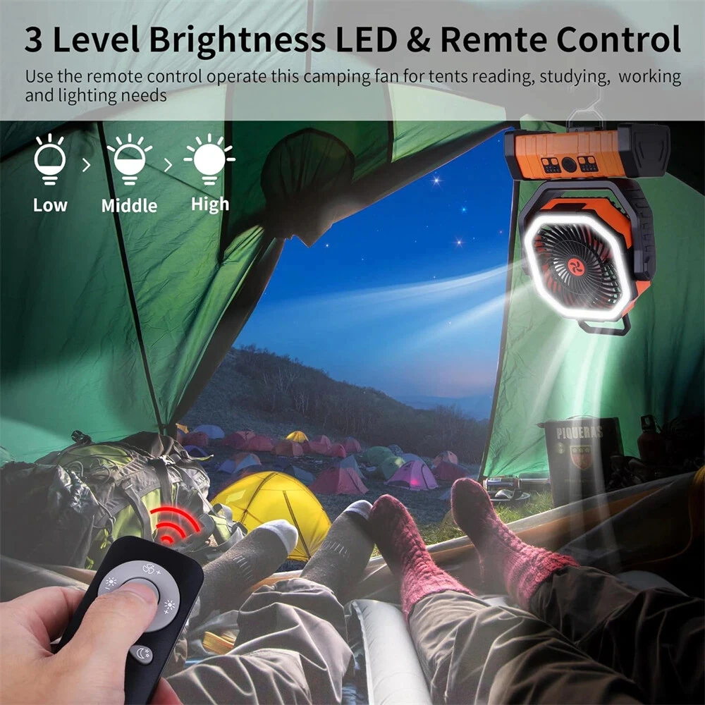 20000mAh Battery Operated Portable Rechargeable Desk/Camping With LED Light And Hook Outdoor Fan For Tent Car Trip_voghion.com