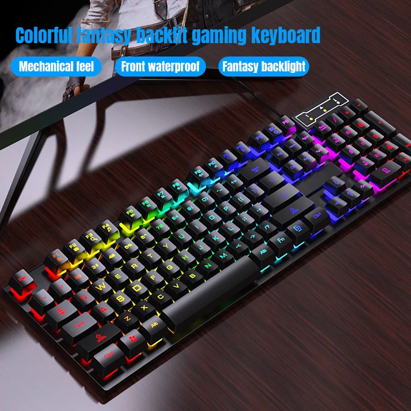 

Office Keyboard Classic Real Mechanical Feel Backlit Luminous Wired Keyboard Desktop Computer Gaming Film Home Keyboard