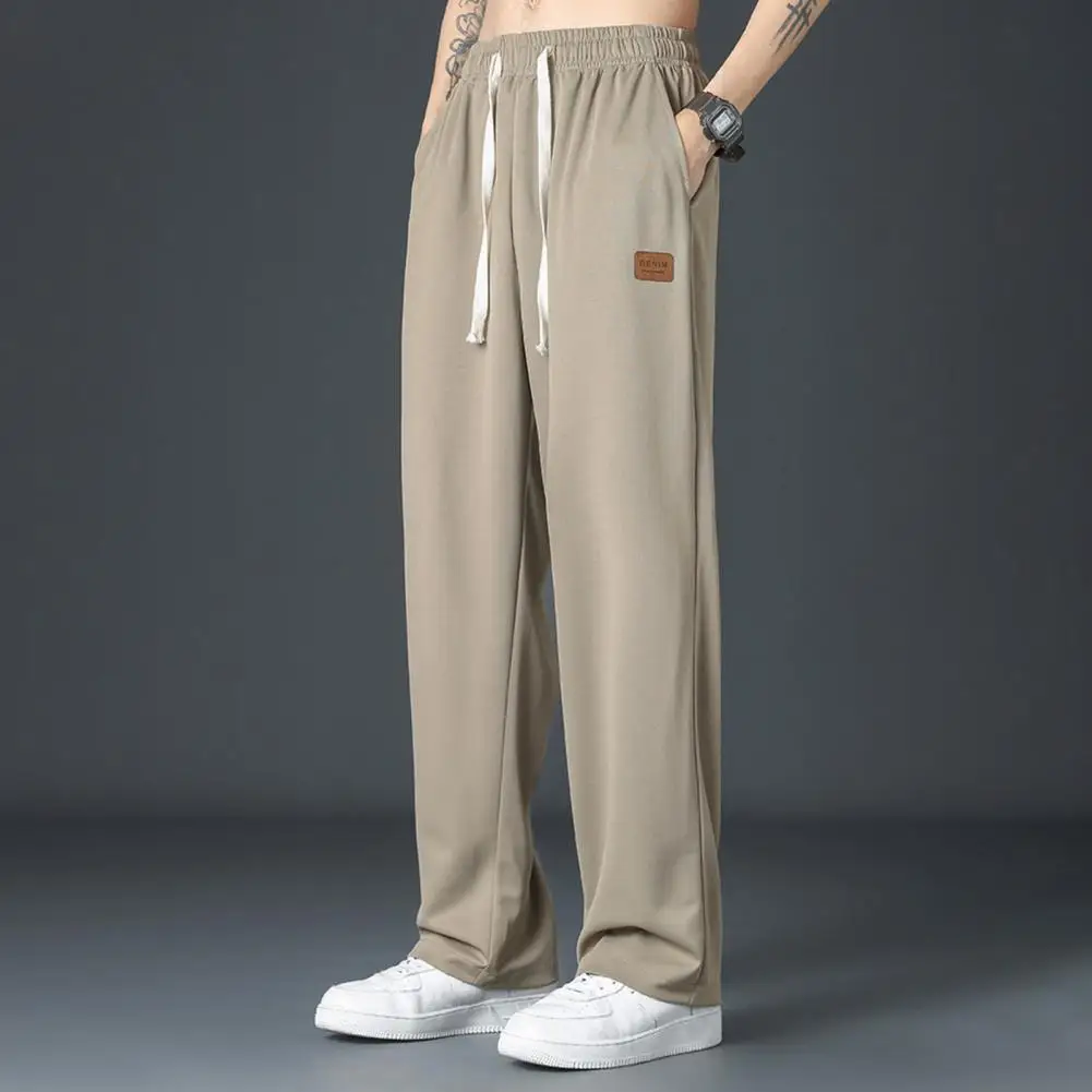

Summer Thin Ice Silk Pants for Men Classic Street Casual Loose Straight Wide Leg Pants Sports Long Trousers pantalones hombre