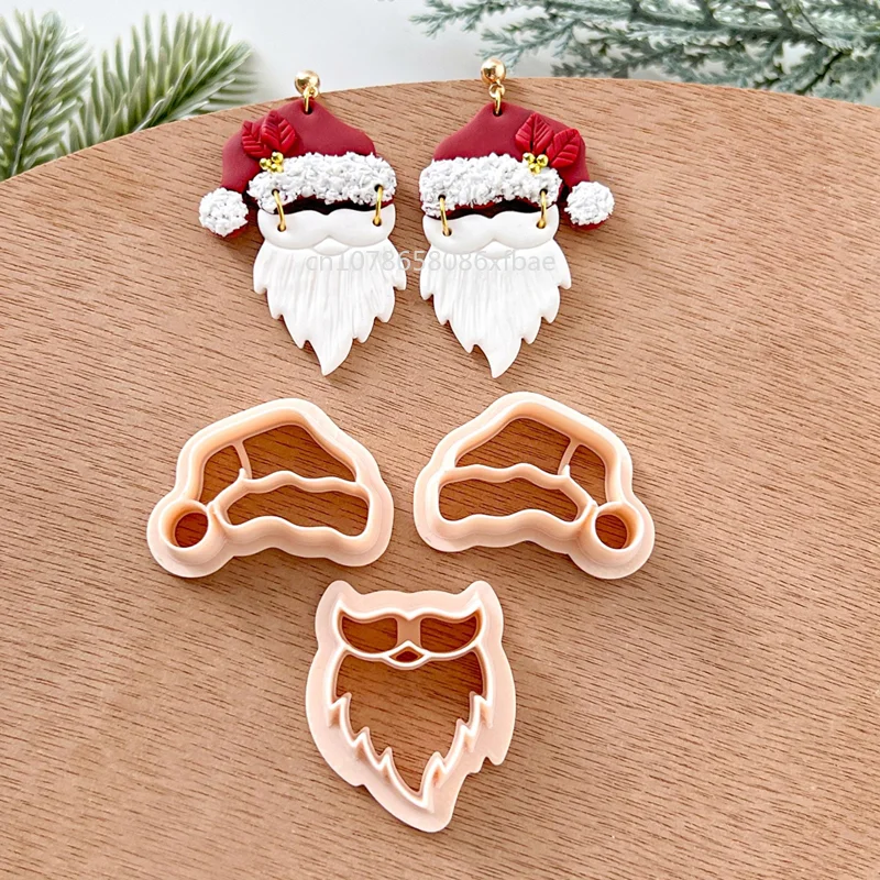 Festive Reindeer & Santa Claus Polymer Clay Cutter Set for Holiday Crafts and Jewelry