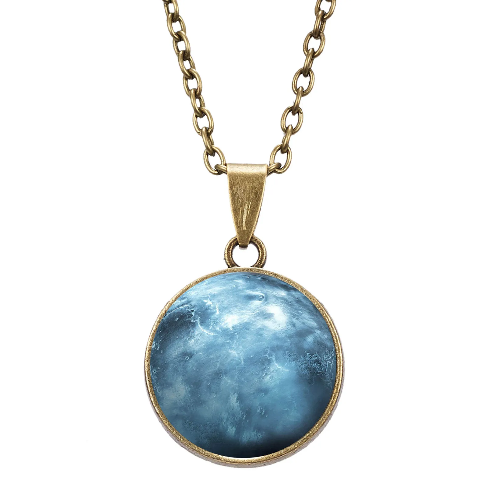 Galaxy Planets Luminous Retro Pendant Necklace Long Chain Round Framed Faceted Natural Opal Stone for Women | Украшения и
