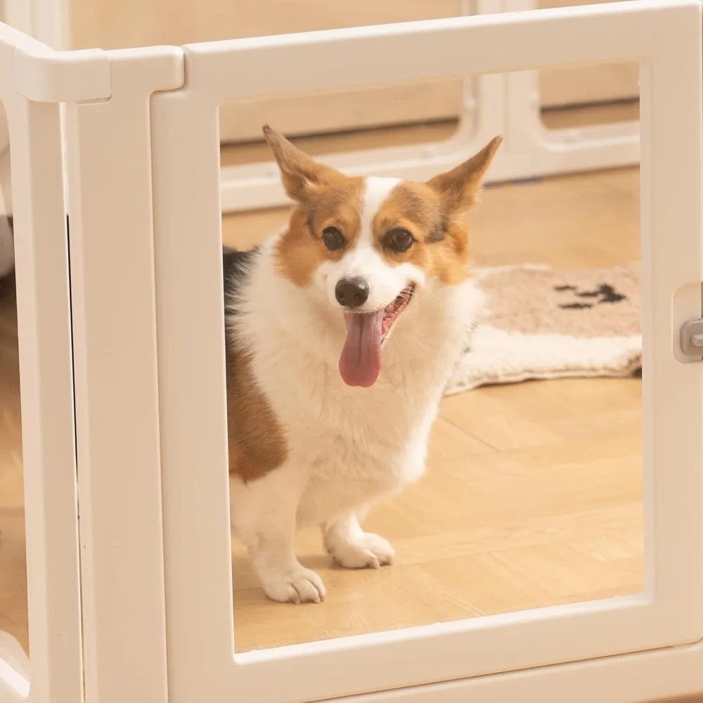 Citylife Dog Playpen with Door Clear Pet Playpen for Indoor Outdoor Easy to Install and Remove Puppy