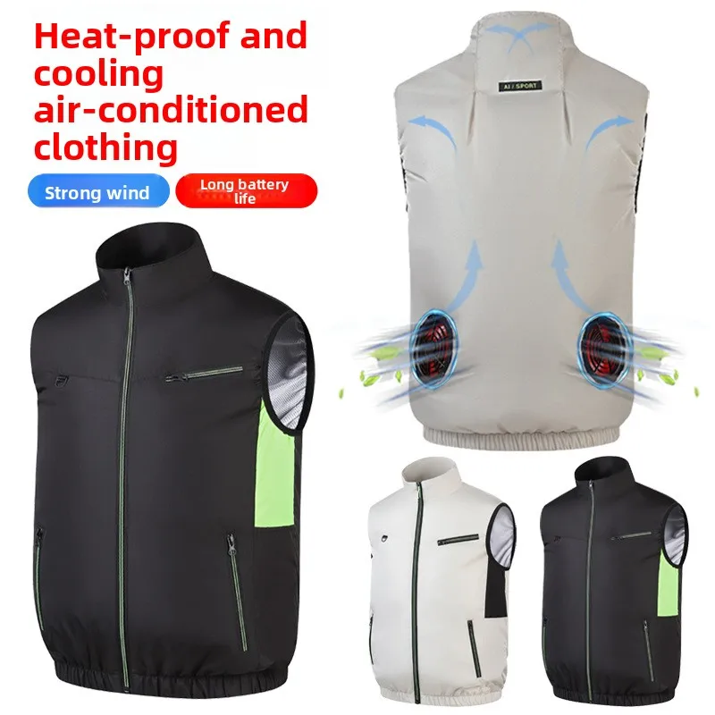 COMXZ Men Cooling Work Vest with Fan USB Rechargeable Outdoor Construction Labor Air Conditioner Clothing Summer Sun Protection