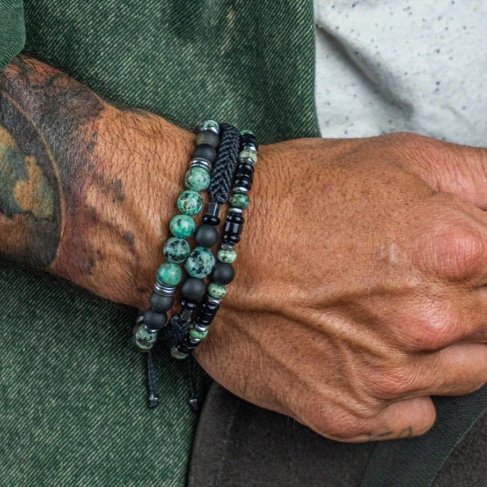 Lot De 4 Bracelets Perles Pierre Naturelle 8 Mm - Homme - Pierre Noire, Turquoise, Howlite - Extensible