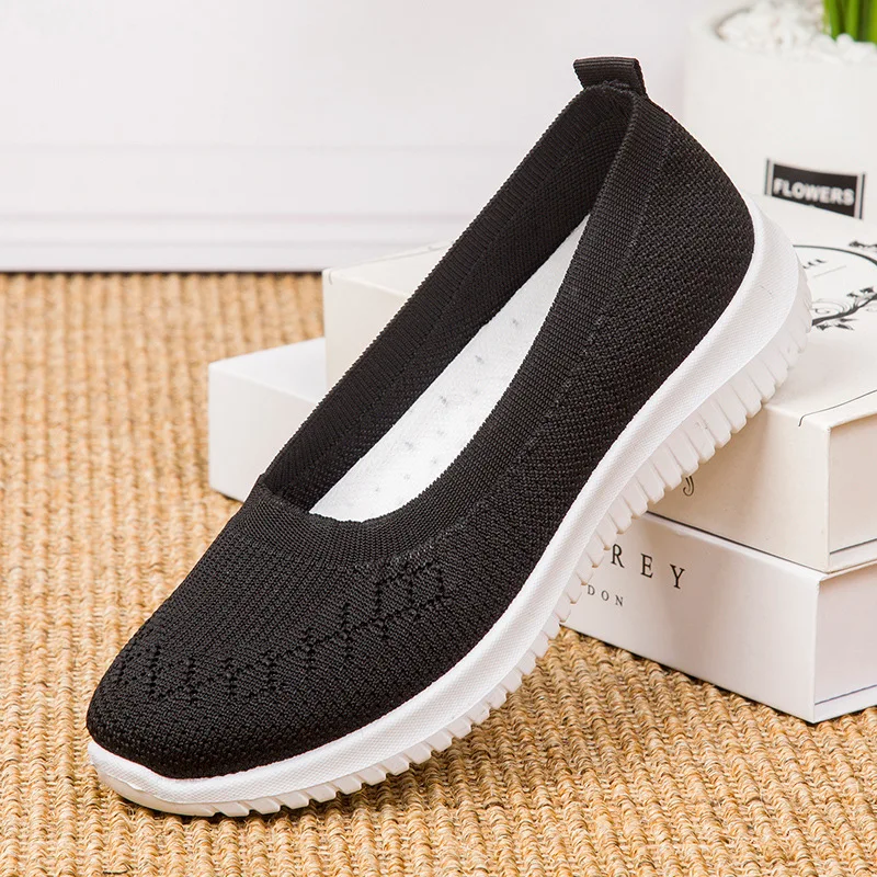Summer new solid color mesh women's shoes breathable sandals low top light mouth knitted flats sports running shoes
