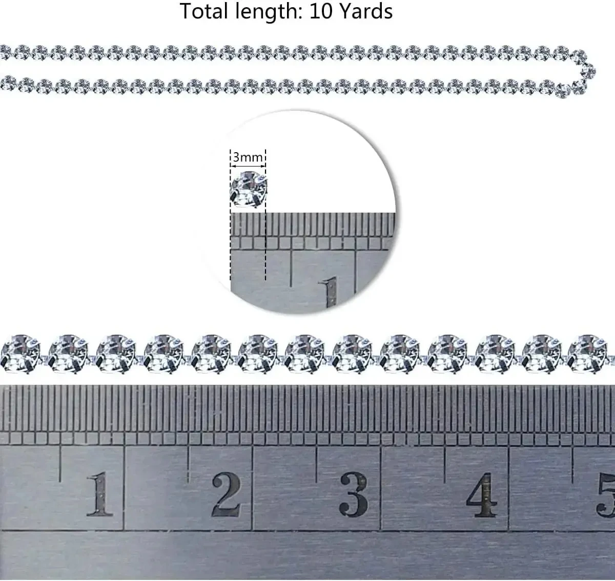 3 mm Crystal Diamond Closed Chain Decorative Sewing Craft DIY Decorative Jewelry Silver Crystal Claw Chain Diamond Cup