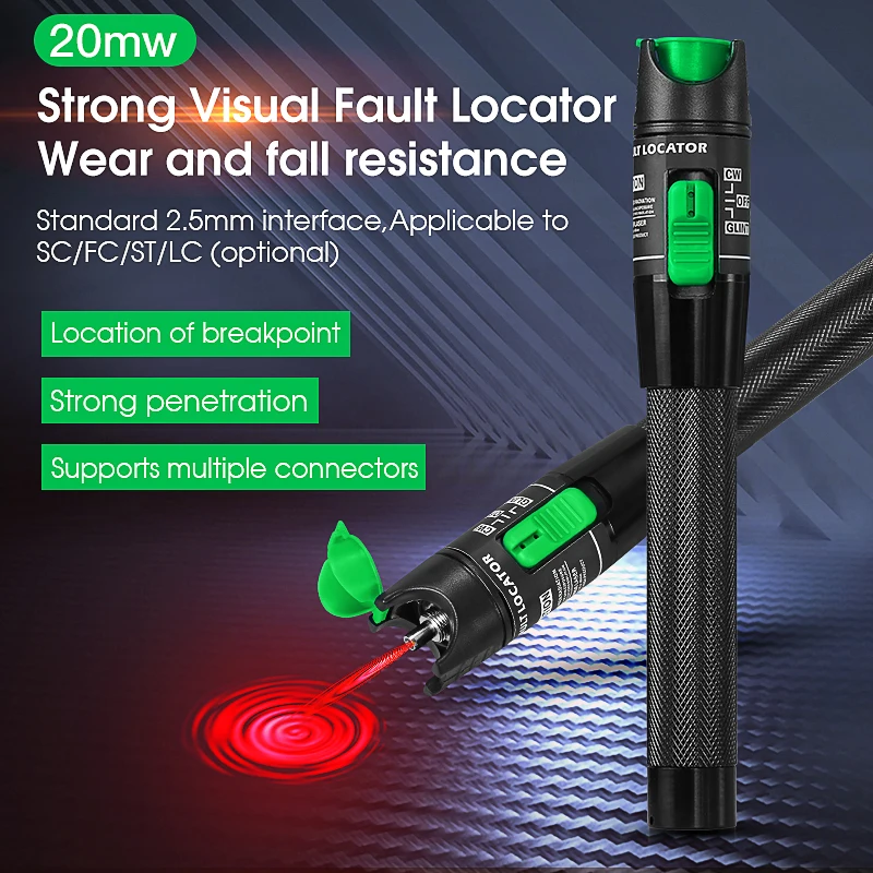 

20MW Visual Fault Locator Fiber Optic Cable Tester 20KM Range VFL SC/FC/ST 2.5mm Interface