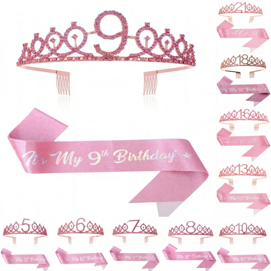 Geburtstags-Tiara Krone Schärpe für Frauen und Mädchen, Dies ist mein 4., 5., 6., 7., 8., 9., 10., 13., 16. Geburtstag, Party-Dekoration, Geschenke – Detail 11