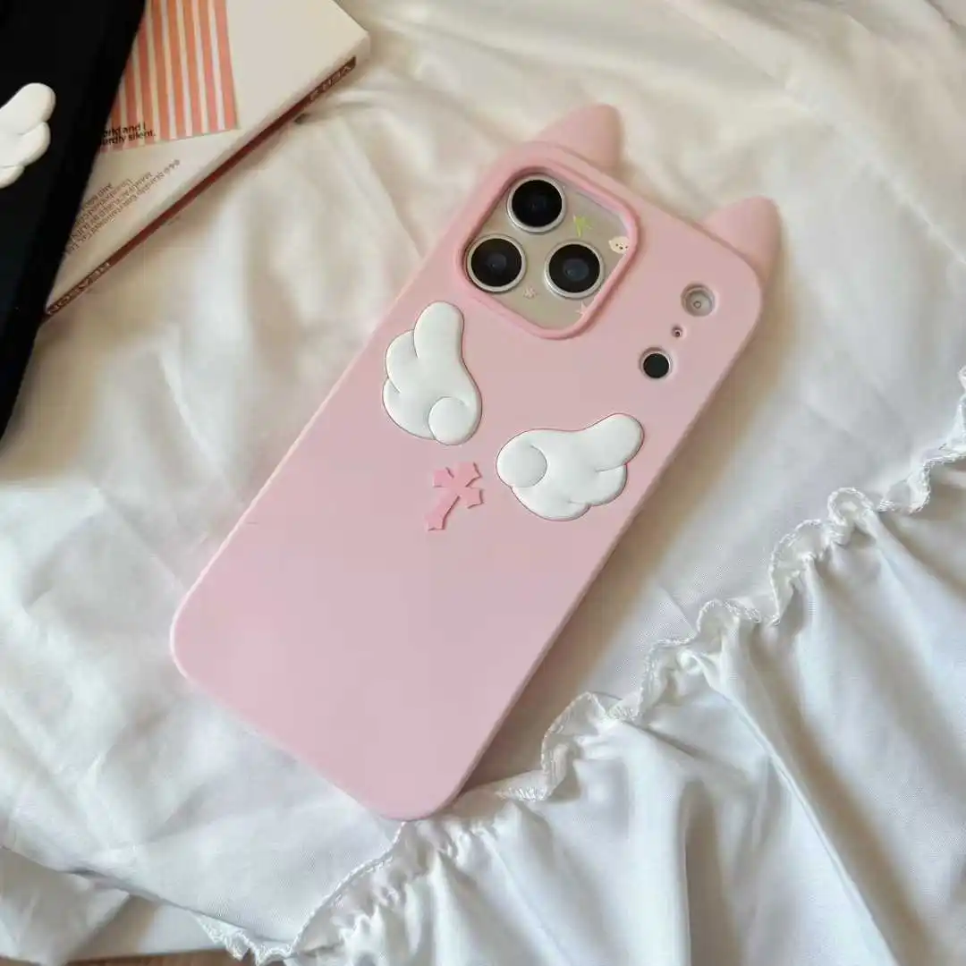Cartoon süße Katzenohren Engel Silikon weiche Hülle für IPhone 17 16 15 14 13 Pro Max 17 Pro 16 Pro IPhone 17 IPones Frauen Rückseite – Detail 8