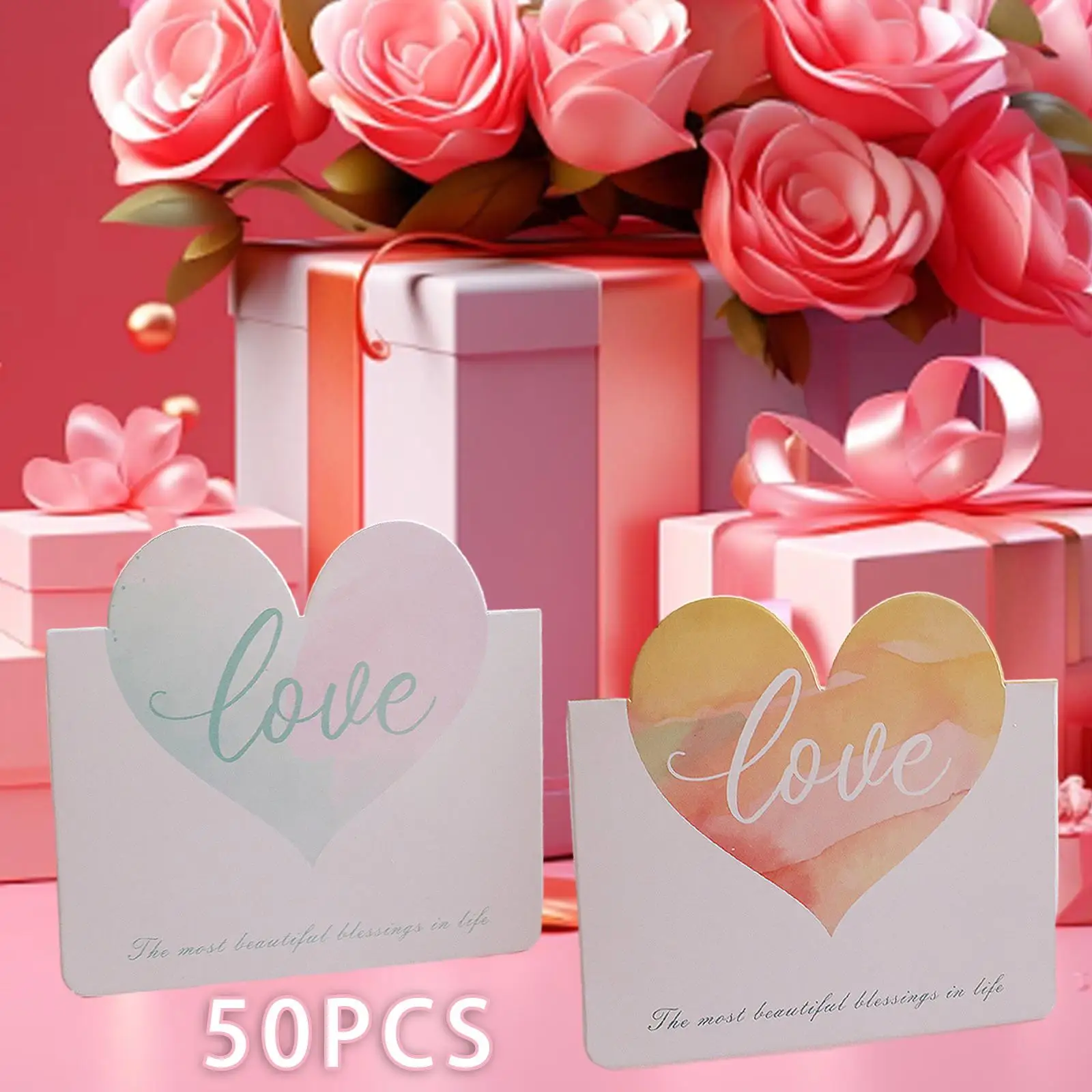 발렌타인 데이 웨딩 카드 판매 후 접은 꽃 카드, 추수 감사절 기념일, 사랑 인사 카드, 50x