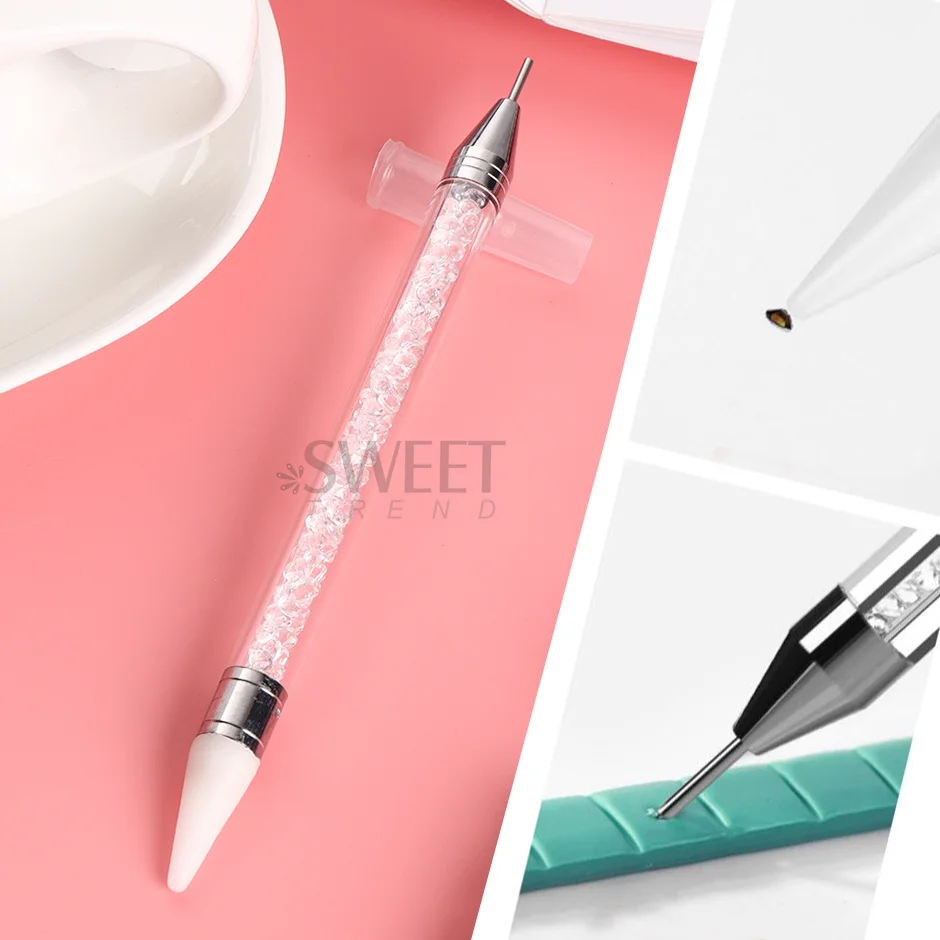 1pcs Crystal Double Head Point Drill Pen Gem Rhinestone Picker Wax Pencil 2Ways Use Sticking Picking Dotting Jewelry Tools 3