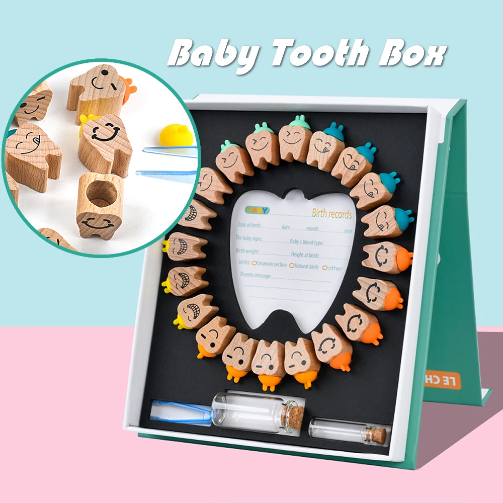 EnglishWoodenBabyToothBoxBabyKeepsakesMilkTeethStorage