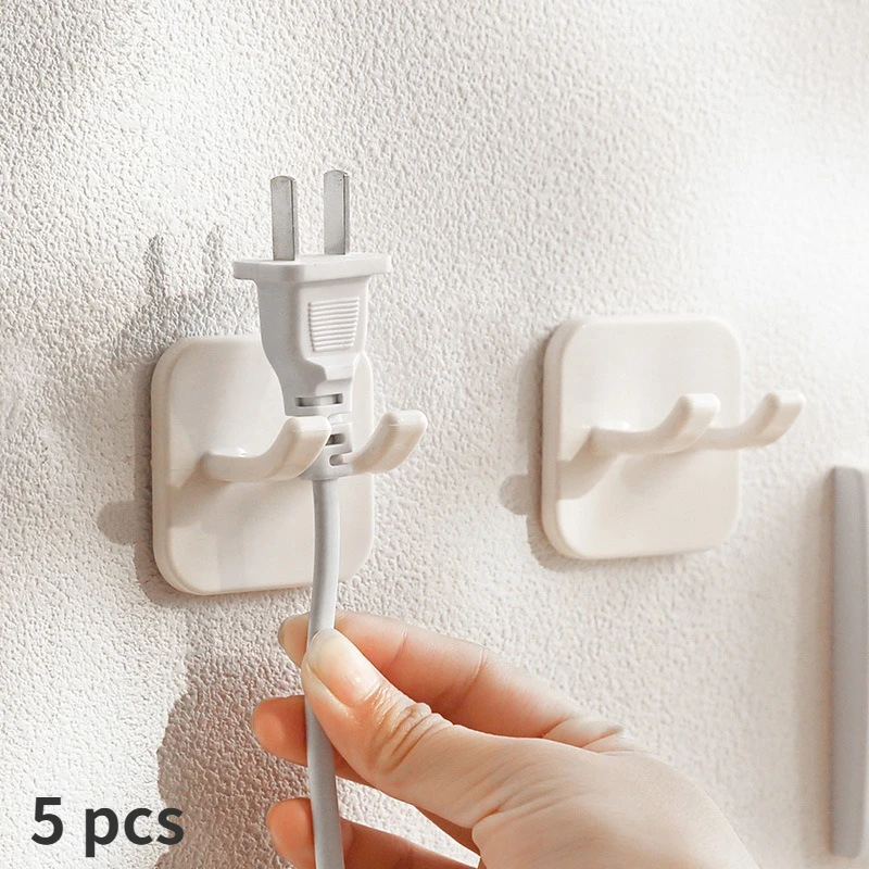

5 pcs Plastic Self Adhesive Wall Hook Strong Without Drilling Coat Bag Bathroom Door Kitchen Towel Hanger Hooks