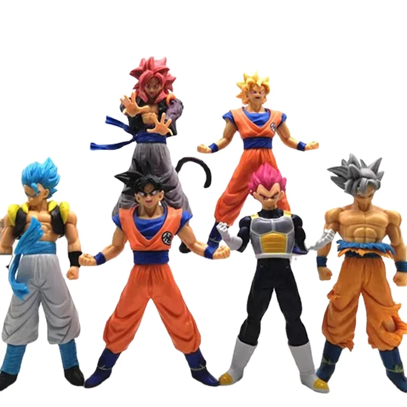 Kit 4 Bonecos com Base Action Figure Goku SSj Broly Vegetto Goku