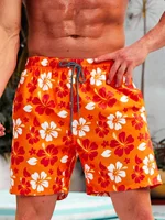 Floral Print Drawstring Men's Beach Short Men's swim Trunks Elastic Waist 3D Print Gradient Breathable Short Streetwear Polyster 1