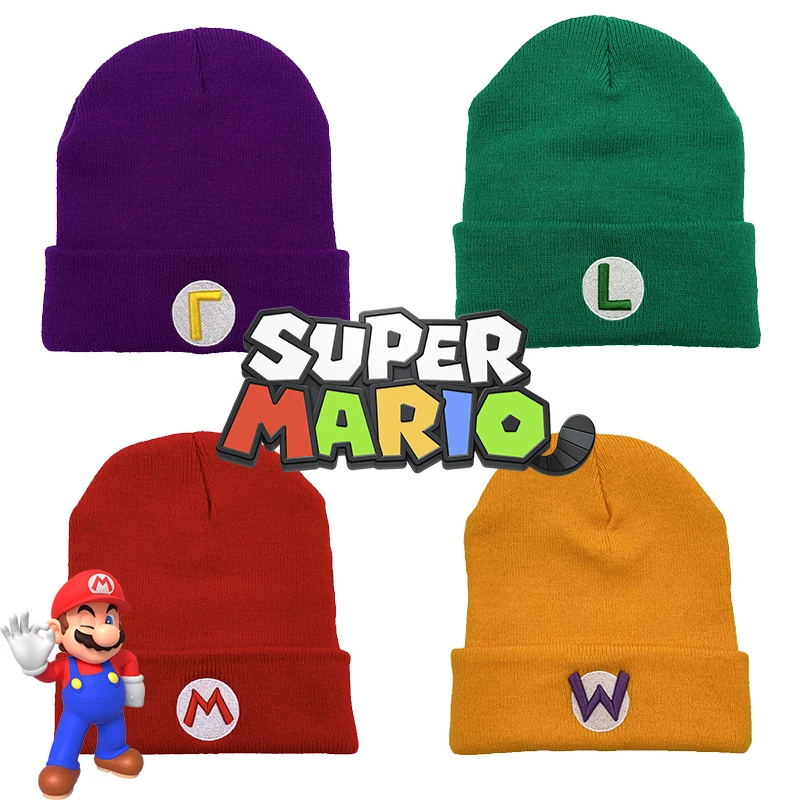 Super Mario Cartoon Cappello Lavorato A Maglia Uomo Donna Inverno Caldo Anime Figura Luigi Wario Cappelli Da Esterno Cappelli Da Ricamo Per Adulti Reg