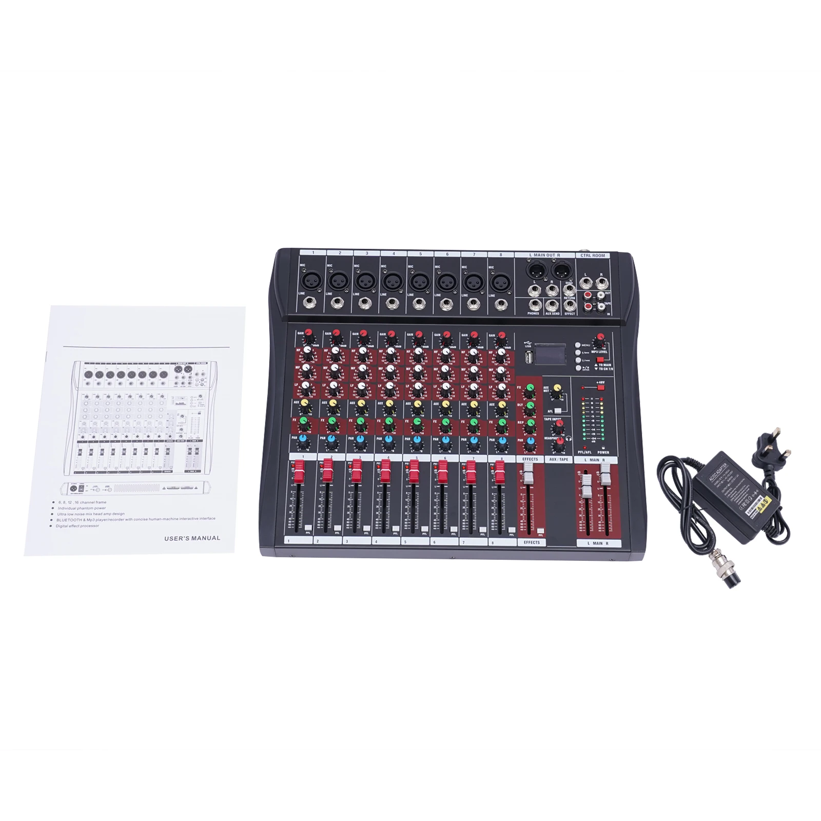 8 Channel Professional Mixer Sound Board Console Desk System Interface Digital USB Computer MP3 Input Phantom Power Stereo