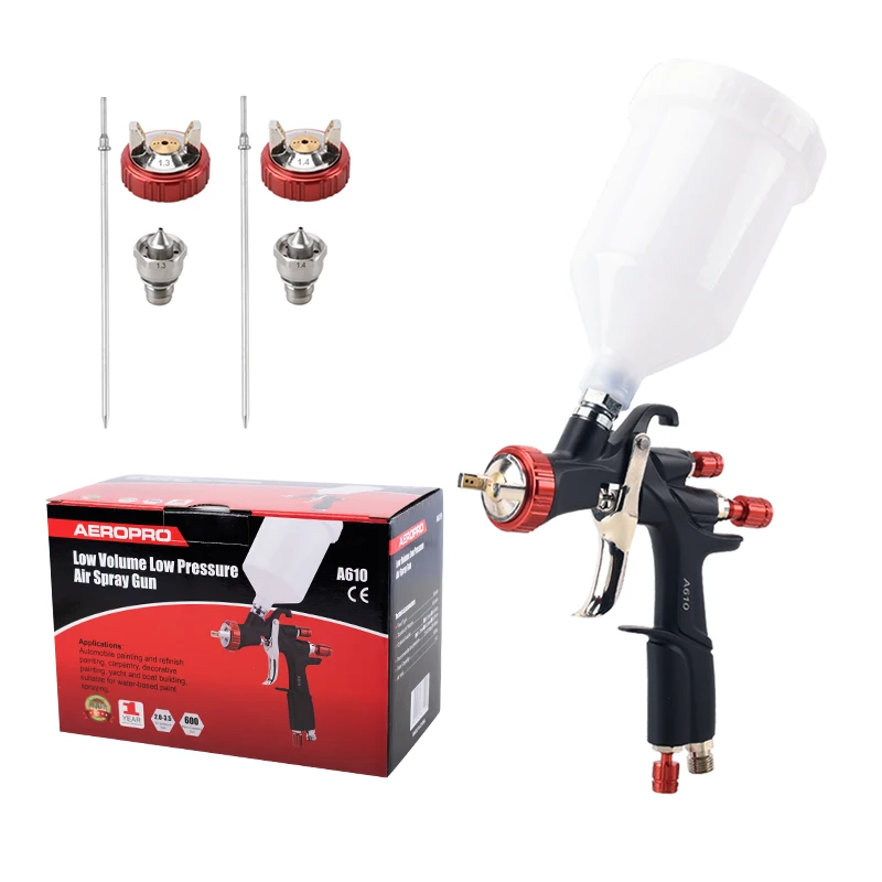 AEROPRO A610 LVLP Air Spray Gun Car Painting Gun Paint Spray Gun Kit  Airbrush 1.4mm A610 Spray Gun With 1.3 1.5 1.7 2.0 Nozzle