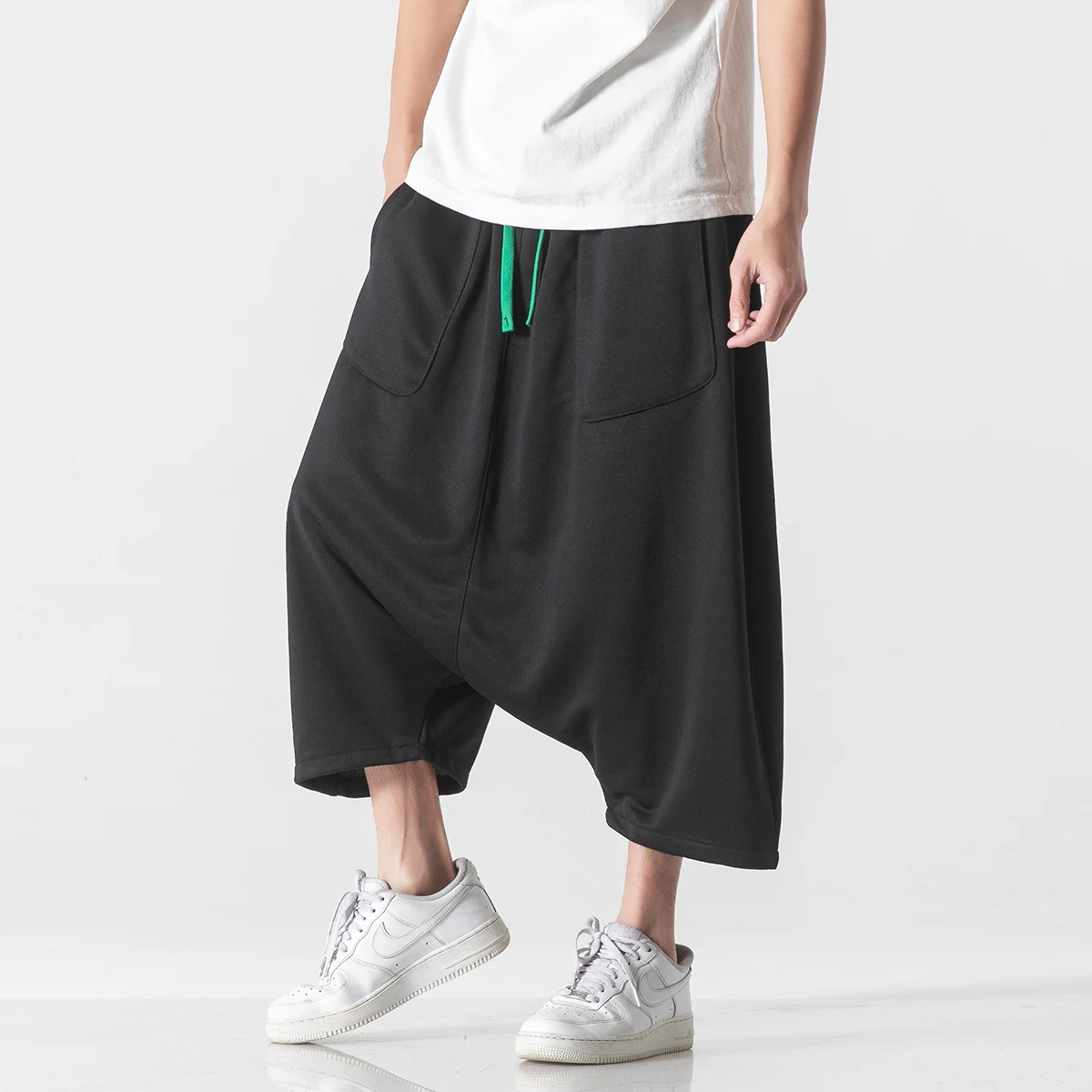 Men Chinese Style Wide-Leg Pants Men Hanging Crotch Hip Hop Bloomers Skirt Pants Ancient Male Loose Kung Fu Calf Lenght Trousers wide leg pants wide leg sweatpants