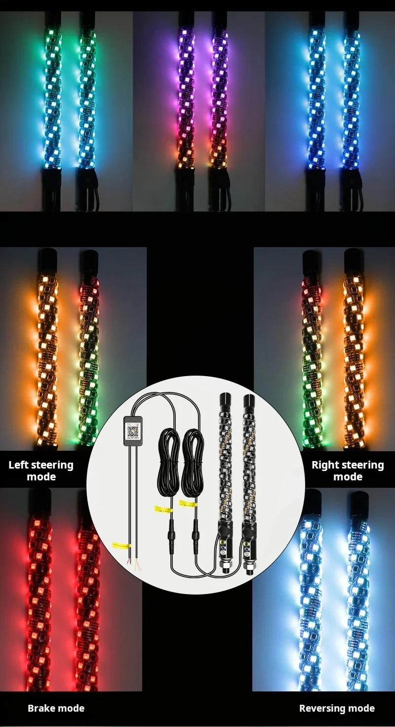 2PCS Bluetooth App LED Flagpole Whip Lights 1FT Adjustable With DrivingTurning brake light Mode for ATV UTV, Off RZR Buggy Dune