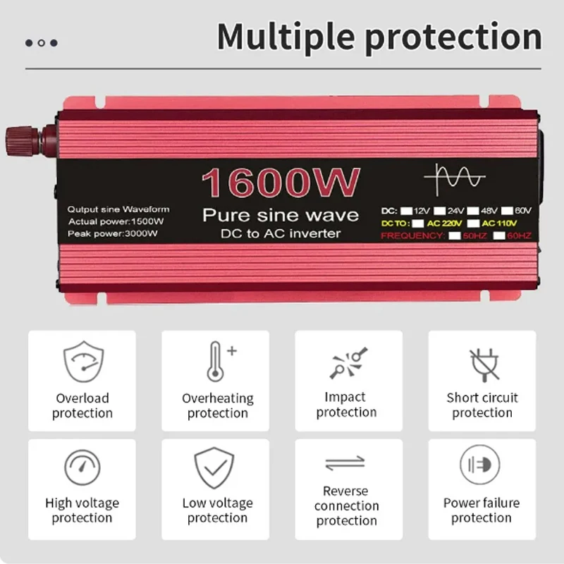 12V To 220V/230V 2000W Solar Inverter LCD Display Dual USB Fast Charging for Phone Laptops Car