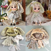Handmade Doll Skirt Dress With Big Ear Rabbit Hat Doll Floral Patterned Dress For Blythes Ymy Licca Azones Ob24 Ob27 Fr Doll 1