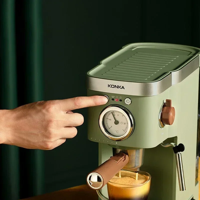 KONKA Italian Coffee Machine Retro Green Milk Frother Coffee Maker Powder Capsule Espresso Making Drinks Maquina De Cafe