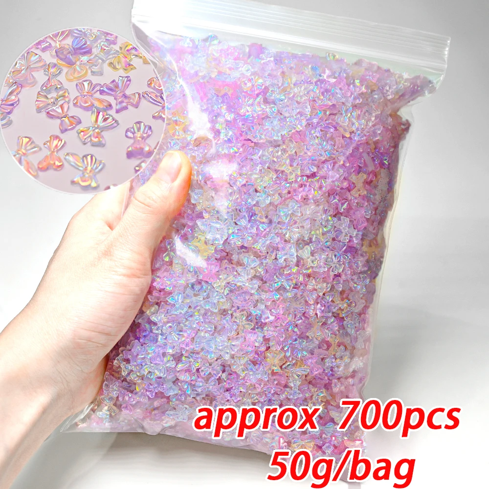 500/750pcs Aurora Resin Ribbon 3D Nail Art Rhinestones 50g/bagTransparent Bowtie Nail Charms Aurora Bow Nail Art Decorations #4