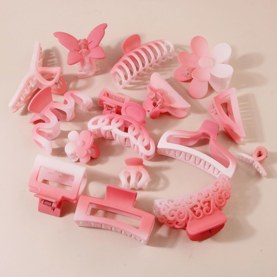 1pcs Matte Acrylic Sakura Powder Women Hair Claw Gradient Pink Geometry Barrette Crab Clip Cherry Blossom Hairpins Accessories