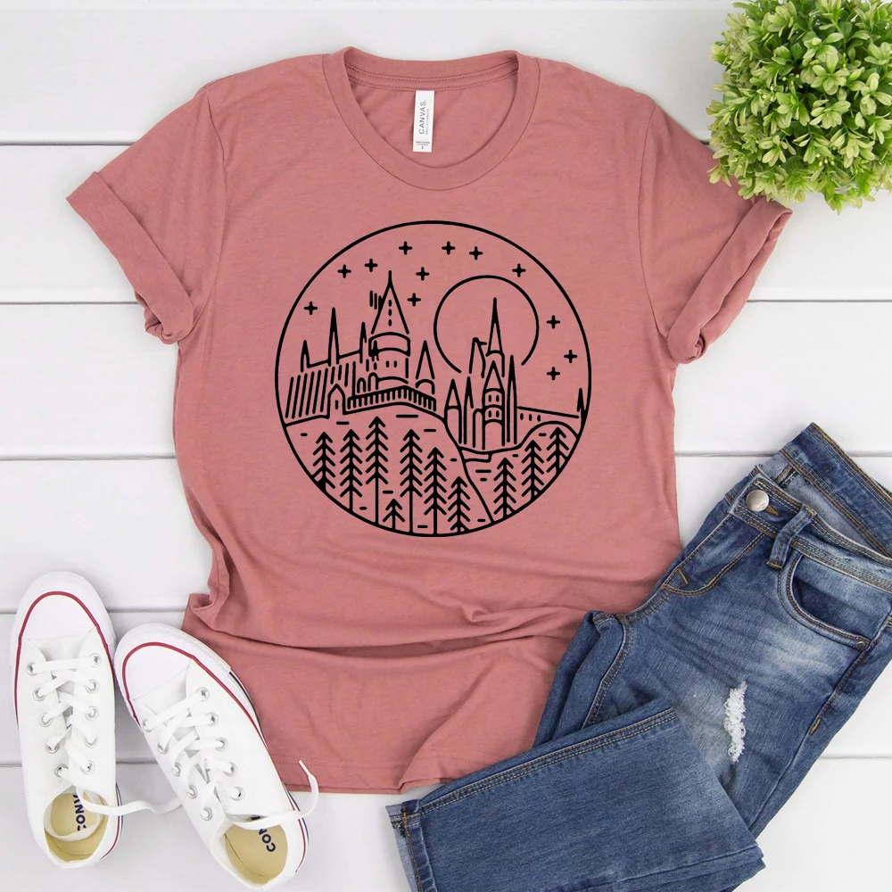 

2023 Magic School Castle T-shirt HogWart Is My Home Wizard Shirt HP Movie Inspired Tee Unsex Short Sleeve Tees Cute Fans Tops