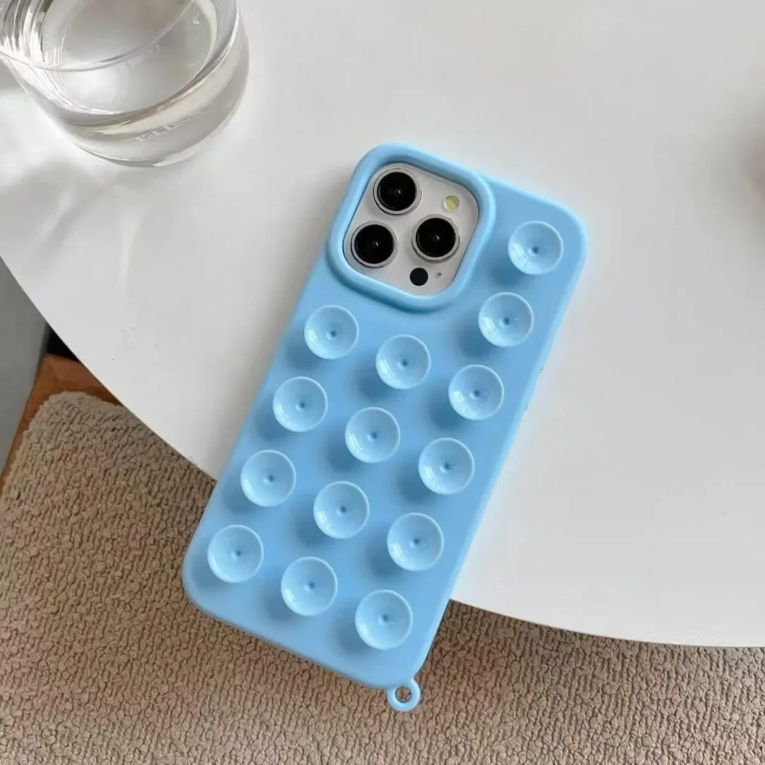 Charming Suction Cup Wrist Strap Case with Lanyard - Soft Liquid Silicone Solid Color Cover