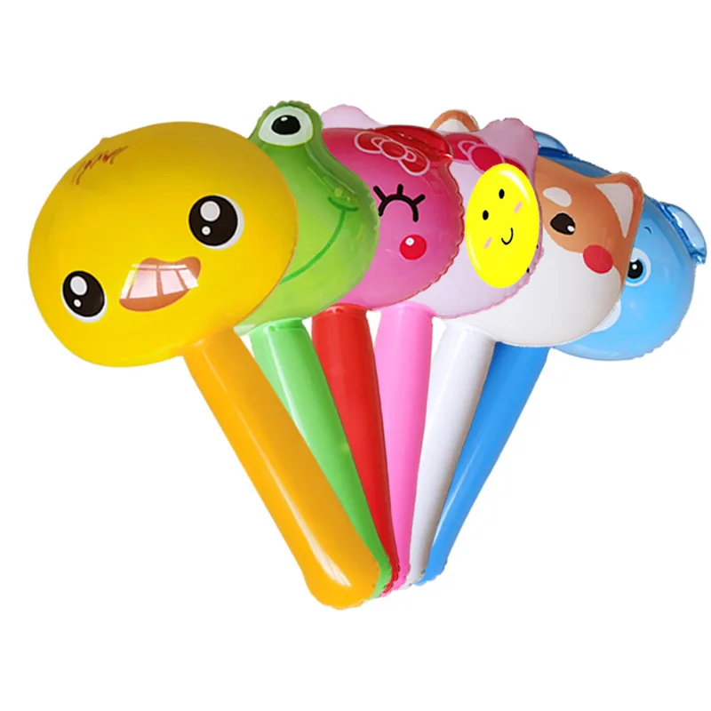 5Pcs New Inflatable Cartoon Cute Animal Head Stick Toys Kids Creative Fun Animal Hammer With Whistle Bells Birthday Party Toys