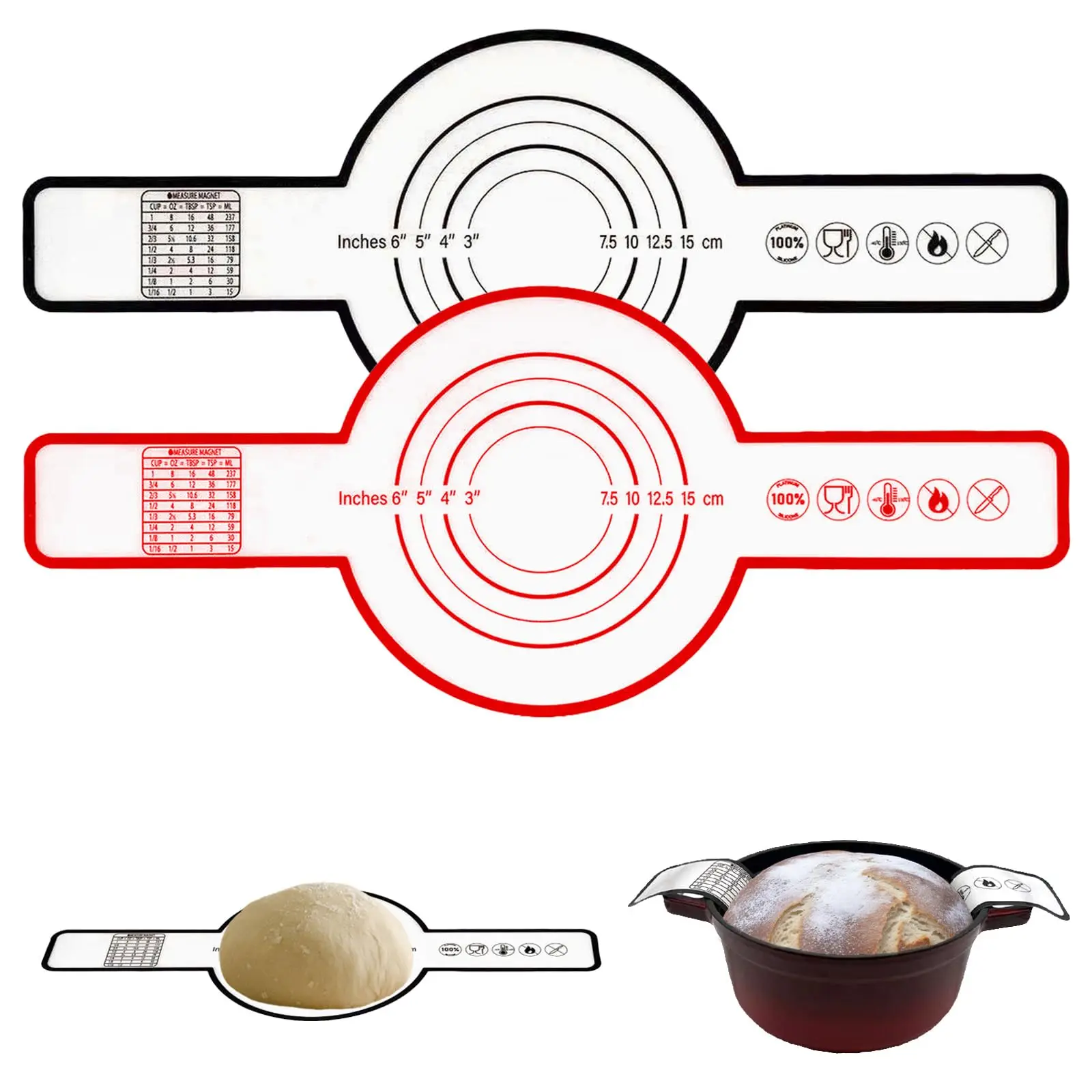 Reusable Silicone Baking Mat Long Handles Heat Resistant Non-Stick Sourdough Baking Mat for Dutch Oven Baking Liners Tools