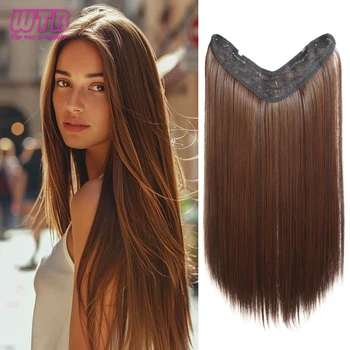 Sintetico 4 clip nelle estensioni dei capelli Acconciatura lunga dritta Parrucchino Nero Marrone Biondo 50CM Capelli finti naturali per le donne
